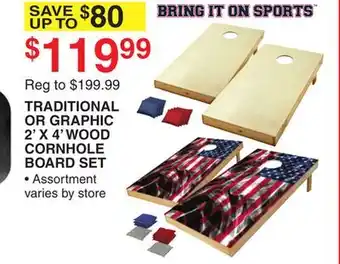 Dunham's Sports TRADITIONAL OR GRAPHIC 2' X 4' WOOD CORNHOLE BOARD SET offer