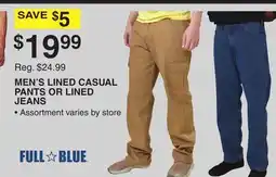 Dunham's Sports FULL BLUE MEN'S LINED CASUAL PANTS OR LINED JEANS offer