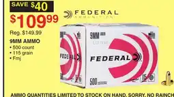 Dunham's Sports FEDERAL 9MM AMMO offer