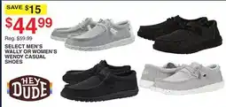 Dunham's Sports HEY DUDE SELECT MEN'S WALLY OR WOMEN'S WENDY CASUAL SHOES offer