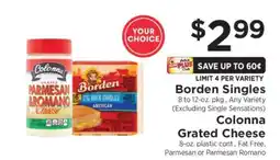 ShopRite Borden Singles or Colonna Grated Cheese offer