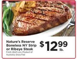 ShopRite Nature’s Reserve Boneless NY Strip or Ribeye Steak offer