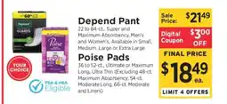 ShopRite Depend Pant or Poise Pads offer