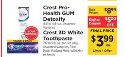 ShopRite Crest Pro-Health GUM Detoxify / Crest 3D White Toothpaste offer