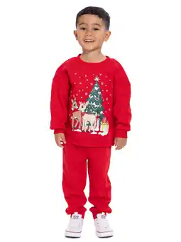 Walmart Rudolph Toddler Long Sleeve Graphic Crewneck with Matching Jogger Pant, 2 Piece Set, Sizes 12M-5T offer