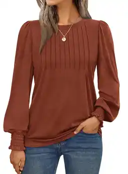 Walmart Long Sleeve Shirts for Women Pleated Crewneck Fall Winter Casual Blouses, Sizes S-3XL offer