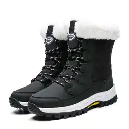 Walmart Women's Warm Faux Fur Lined Mid Calf Winter Snow Boots Waterproof Hiking Boots, Black offer