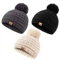 Walmart Baby Kids Winter Warm Beanie Hats, Infant Toddler Children Pom Pom Beanie Knit Cap Girls Boys-3 Pack offer