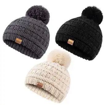Walmart Baby Kids Winter Warm Beanie Hats, Infant Toddler Children Pom Pom Beanie Knit Cap Girls Boys-3 Pack offer