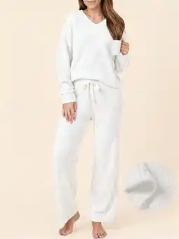 Walmart Winter Pajama for Women Sweater Set Ladies V neck Tops and Long Pants Warm 2 Piece Loungewear offer