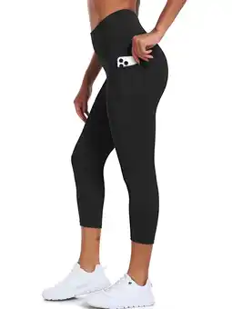 Walmart Womens High Waist Capri Yoga Leggings Cropped Pant for Workout with Two Pockets,Black,US Size L offer
