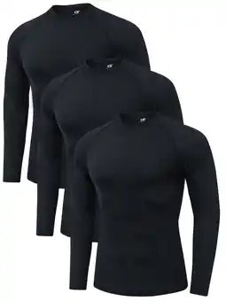 Walmart Men's 3 Pack Dry Fit Long Sleeve Athletic Shirts Workout Running Shirts Black L offer