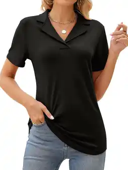 Walmart Womens Tops Short Sleeve Polo Shirts for Women V Neck Blouses Summer Tunics Shirts with Collar offer