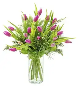 Walmart KaBloom : Pink Tulips and Seasonal Greens with Vase, Next-Day Delivery, Gift for Every Occasion offer