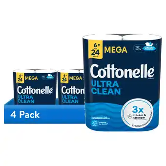 Walmart (4 pack) Cottonelle Ultra Clean Toilet Paper, Strong Toilet Tissue, 6 Mega Rolls offer