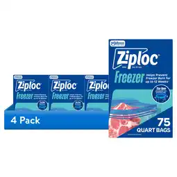 Walmart (4 pack) Ziploc Brand Freezer Bags, School Supplies, with Grip 'n Seal Technology, Quart, 75 Count offer