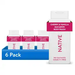 Walmart (6 pack) Native Body Wash, Sulfate Free, Cherry & Vanilla Macaron, for Women and Men, 18 oz offer