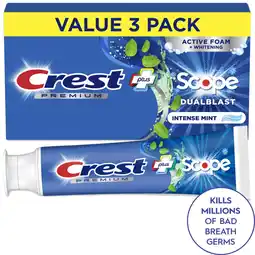 Walmart Crest Premium Plus Scope Dual Blast Toothpaste, Mint, 5.2 oz, 3 Pack offer