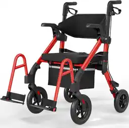 Walmart VOCIC Z55 Foldable 4-Wheel Rollator with Seat, Transport Chair & Dual Brakes, Red, 300 lb Limit offer