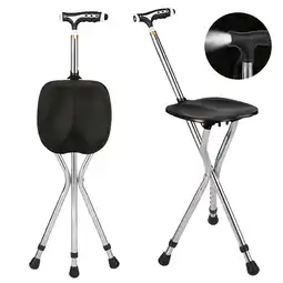 Walmart Folding Cane with Seat, Adjustable Walking Cane with LED Light and Cushion, Supports up to 330 lbs offer