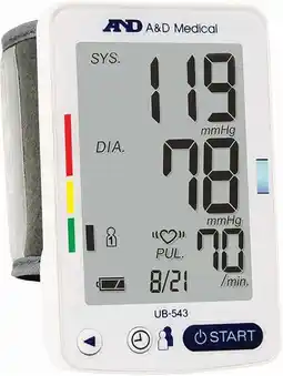 Walmart A&D Medical Bluetooth Blood Pressure Monitor, Wrist, Digital, Heart Rate Detection (UB-543) offer