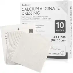 Walmart LotFancy Calcium Alginate Wound Dressing Pads, 4x 4, 10 Pack Non-Stick Super Absorbent Dressing offer