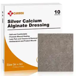 Walmart Carbou Silver Calcium Alginate Wound Dressing with Ag, 3'' x 3'' -10pcs, Non-Stick Padding offer