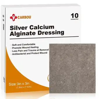 Walmart Carbou Silver Calcium Alginate Wound Dressing with Ag, 3'' x 3'' -10pcs, Non-Stick Padding offer