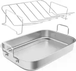 Walmart Sunvivi 15.6 Roasting Pan with V-Shaped Rack, Deep Stainless Steel Turkey Roaster, Dishwasher Safe offer
