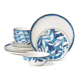 Walmart Oneida Entertain 365 12-Piece Aura Blue & White Porcelain Tableware Set (Service for 4) offer