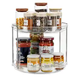 Walmart LAMU 2 Tier Rotating Lazy Susan Turntable Cabinet Counter Organizer, Clear offer