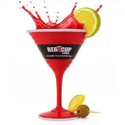 Walmart Reusable Red Plastic Stemmed Cocktail Glasses, 12 oz, Party Drinkware Set offer