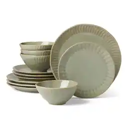 Walmart Oneida Entertain 365 12-Piece Artisanal Green Stripe Stoneware Tableware Set (Service for 4) offer