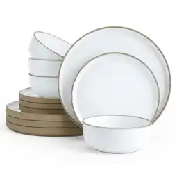 Walmart Famiware Nature 12-Piece Dinnerware Sets, Stoneware Dish Set, Snowy White offer