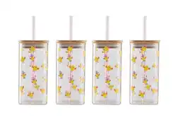 Walmart Way to Celebrate Country Chick Square Can Glass with Bamboo Lid and Plastic Straw, 4pack offer