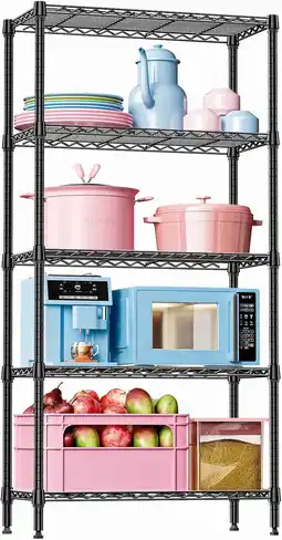 Walmart M MZG 5 Tiers Metal Shelving 33.5W x 15.7D x 68.5H Storage Shelves, Total Capacity 1250 lb, Black offer