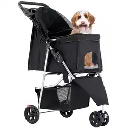 Walmart edx Dog Stroller, Pet Travel Folding Carrier with Storage Basket for Cat/Dog, 3 Wheels, Black offer