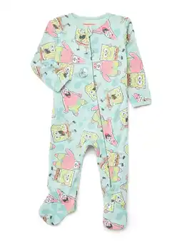 Walmart SpongeBob SquarePants Baby Boys or Girls Two-Way Zip Front Footed Pajama One-Piece, Sizes 0-6/9M offer