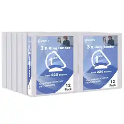 Walmart Comix Sturdy 1 inch D-Ring 3 Ring Binder with Clear Cover,Hold 225 Sheets, 12 Pack White offer