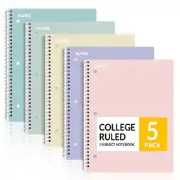 Walmart SUNEE Spiral Notebook, College Ruled, 8 x 10.5, 70 Sheets, 5 Pack offer