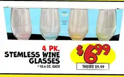 Ollie's 4 PK. STEMLESS WINE GLASSES offer