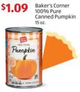 Aldi Baker's Corner Pumpkin 100% Pure Canned Pumpkin offer