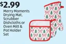 Aldi Merry Moments Drying Mat, Scrubber Dishcloths or Oven Mitt & Pot Holder Set offer