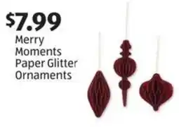 Aldi Merry Moments Paper Glitter Ornaments offer