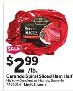 Stop&Shop Carando Spiral Sliced Ham Half offer