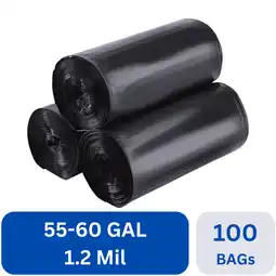 Walmart Karat 55-60 Gallon Black Heavy Duty Trash Bags, 1.2 Mil Garbage Can Liners, 38 x 58, 100 Count offer
