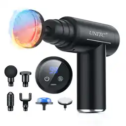 Walmart Unitc Mini Massage Gun with Heat & Cold, Deep Tissue Messager with 6 Heads - Black offer