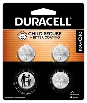Walmart Duracell 2032 Lithium Coin Battery 3V, CR2032 Battery, Bitter Coating Discourages Swallowing, 4 Pack offer