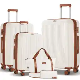 Walmart Expandable Luggage 3 Piece Sets Hardside Suitcase Set with Expandable Travel Duffle Bag,White Brown offer