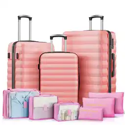 Walmart 3 Piece Luggage Sets with 6 PC Organize Bags Lightweight Suitcases with Spinner Wheels, Pink offer